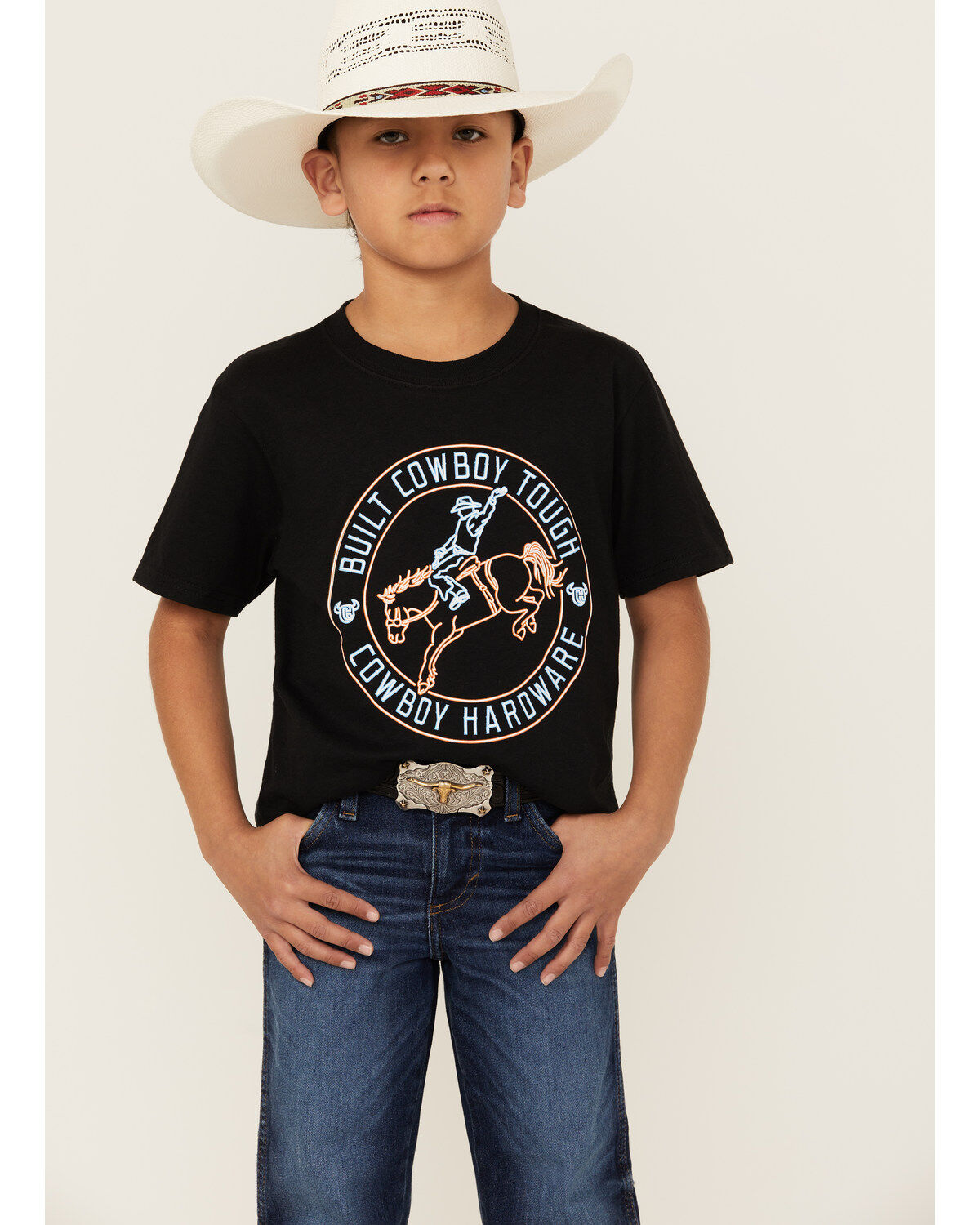 Boys' Cowboy Hardware Neon Built Cowboy Tough Short Sleeve Graphic T-S