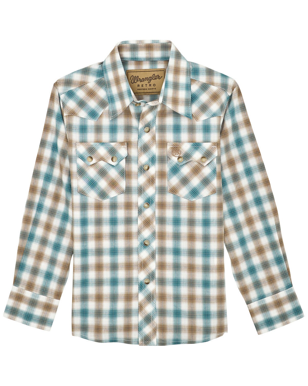 Boys' Wrangler Retro Plaid Print Long Sleeve Snap Western Shirt