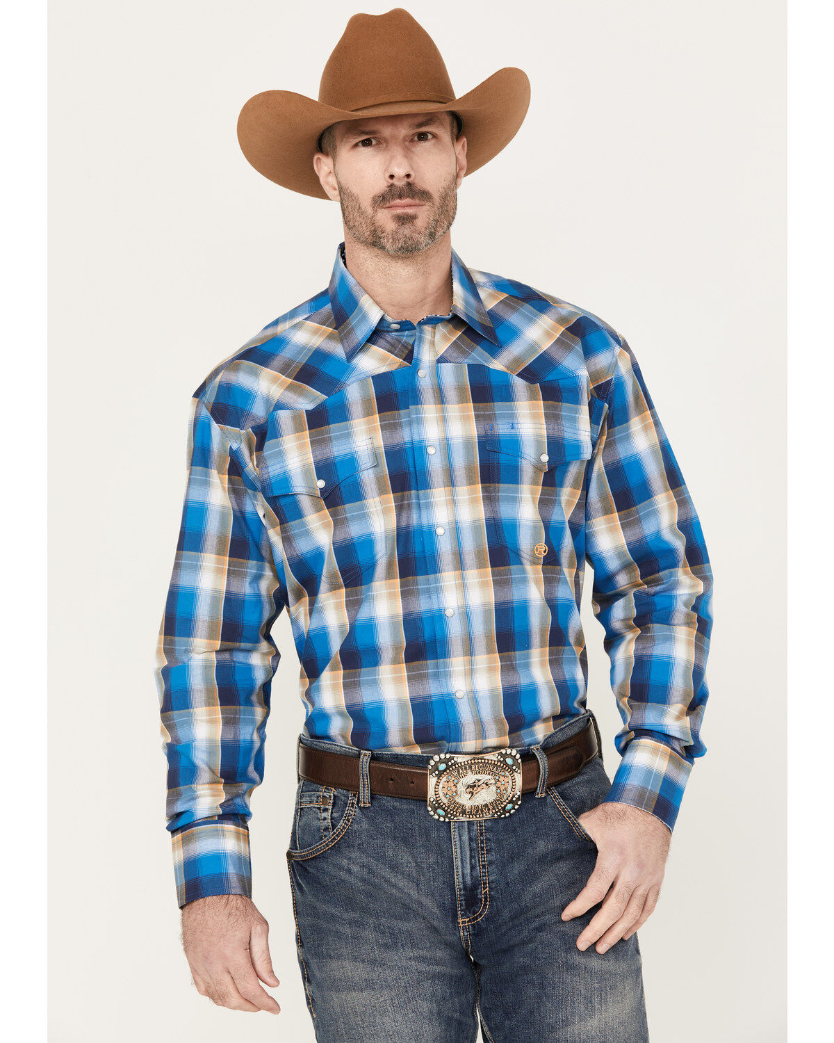 Men's Roper Amarillo Plaid Print Long Sleeve Western Snap Shirt