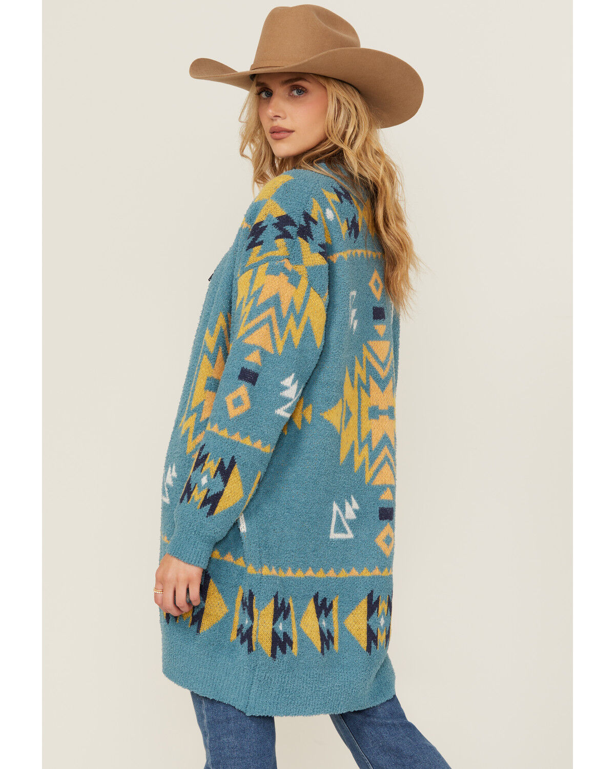 Women's Angie Southwestern Print Open Front Sweater
