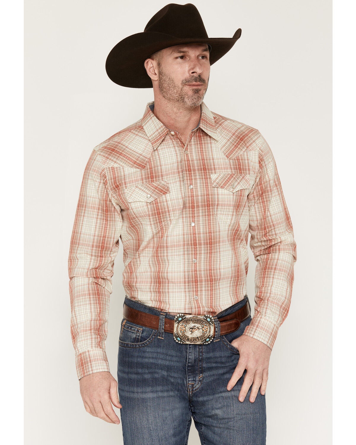 Men's Cody James Legend Dobby Plaid Print Long Sleeve Snap Western Shi