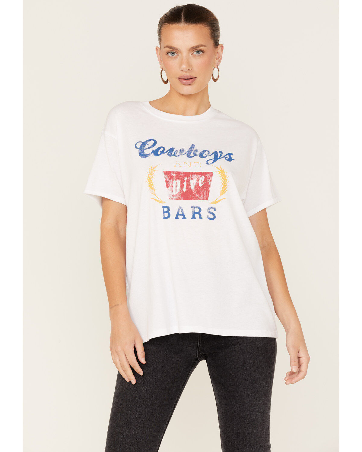 Women's White Crow Cowboys & Dive Bars Oversized Graphic Tee