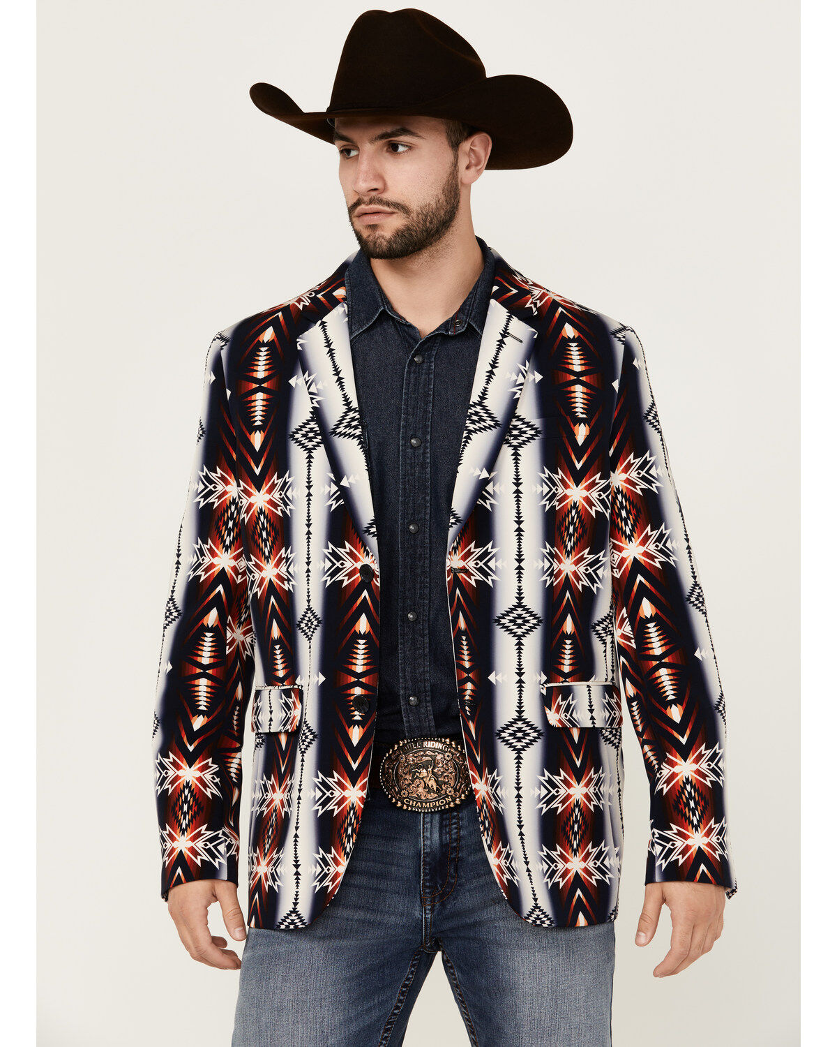 Men's Rock & Roll Denim Southwestern Print Sportcoat