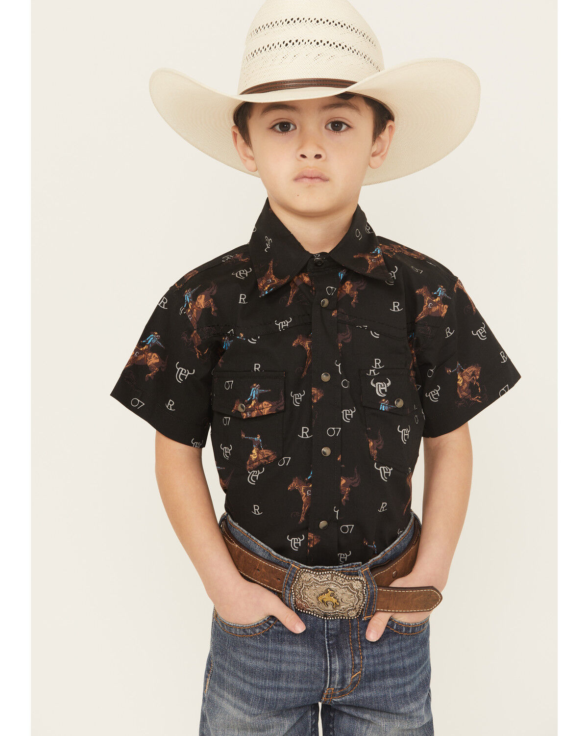 Boys' Cowboy Hardware Bronc Short Sleeve Snap Stretch Western Shirt
