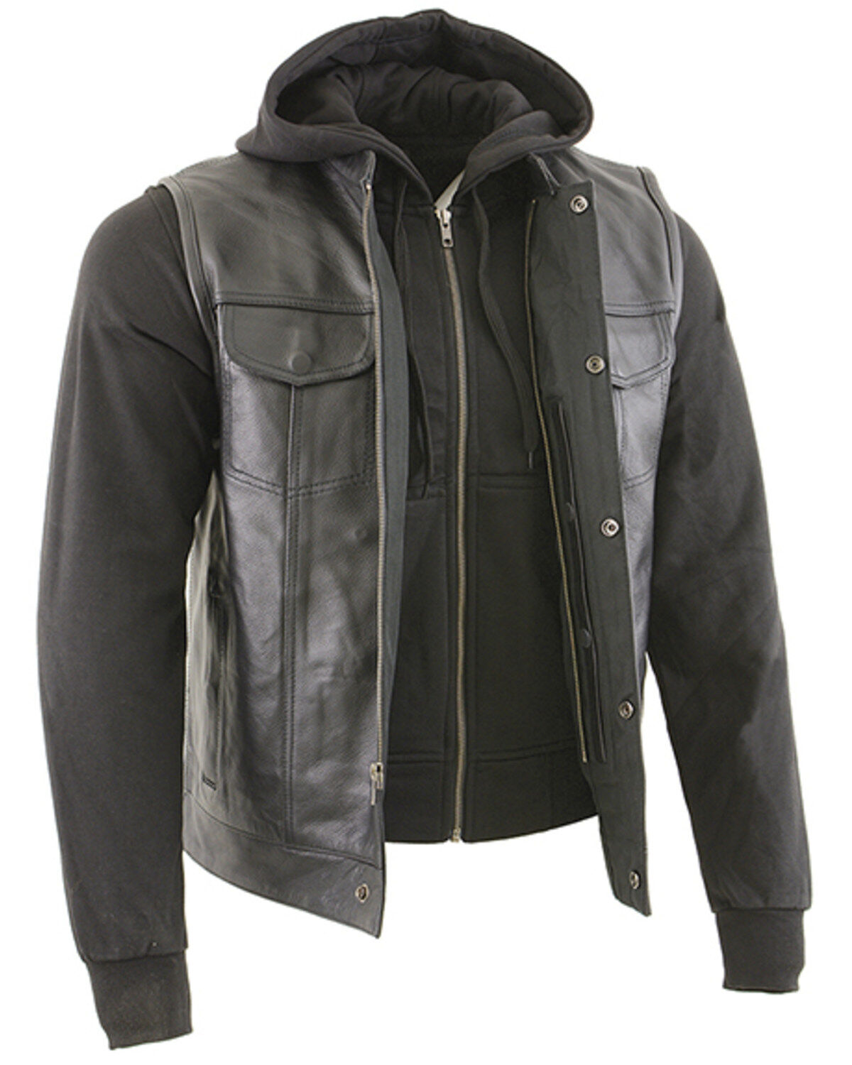 Men's Milwaukee Leather Club Style Zip Front Vest and Full Sleeve Hood