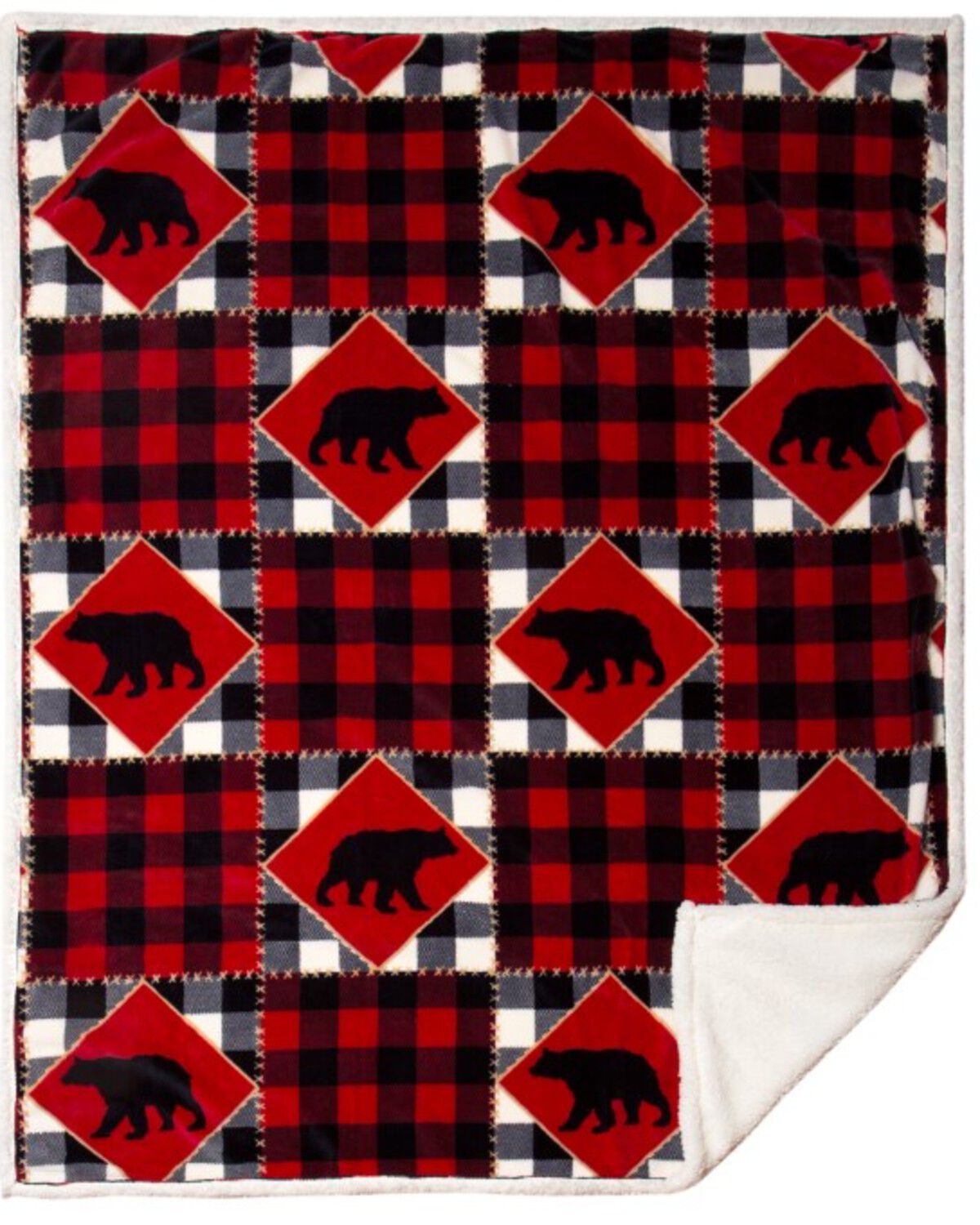 Carstens Home Lumberjack Bear Plaid Print Sherpa Throw Blanket