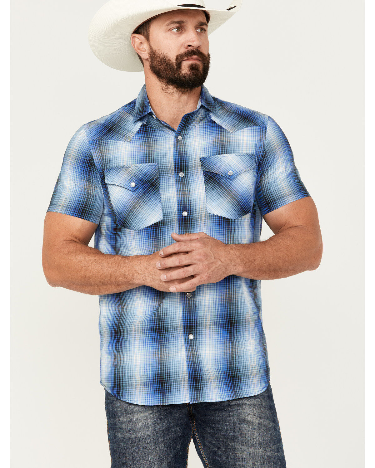 Men's Pendleton Frontier Plaid Print Short Sleeve Pearl Snap Western S