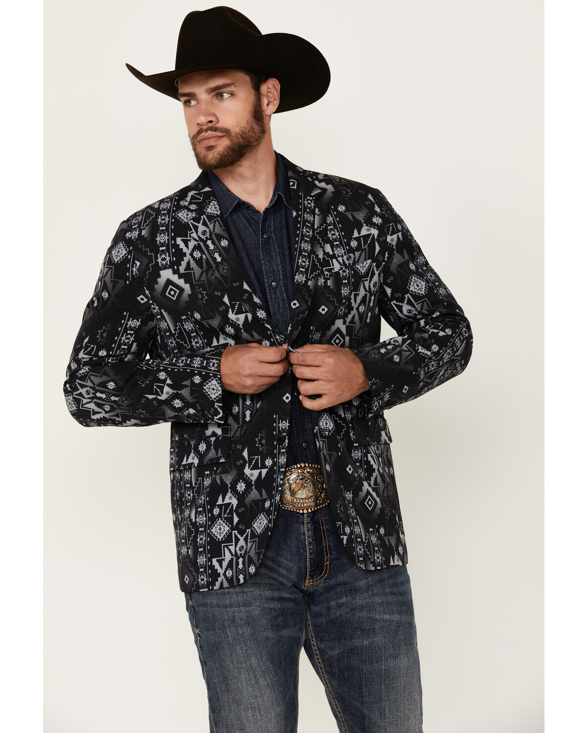 Men's Rock & Roll Denim Southwestern Print Sportcoat
