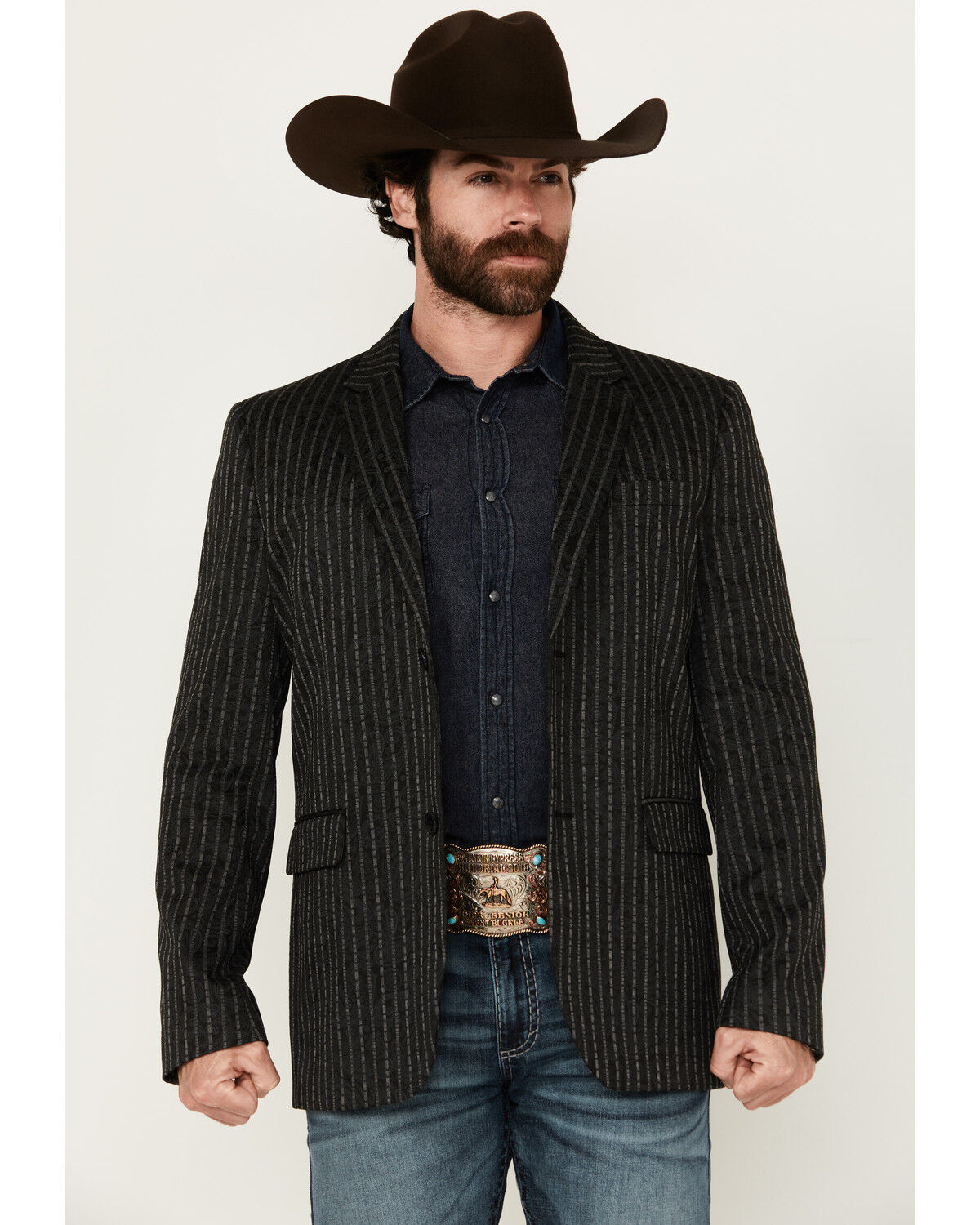 Men's Rock & Roll Denim Striped Paisley Print Sportcoat