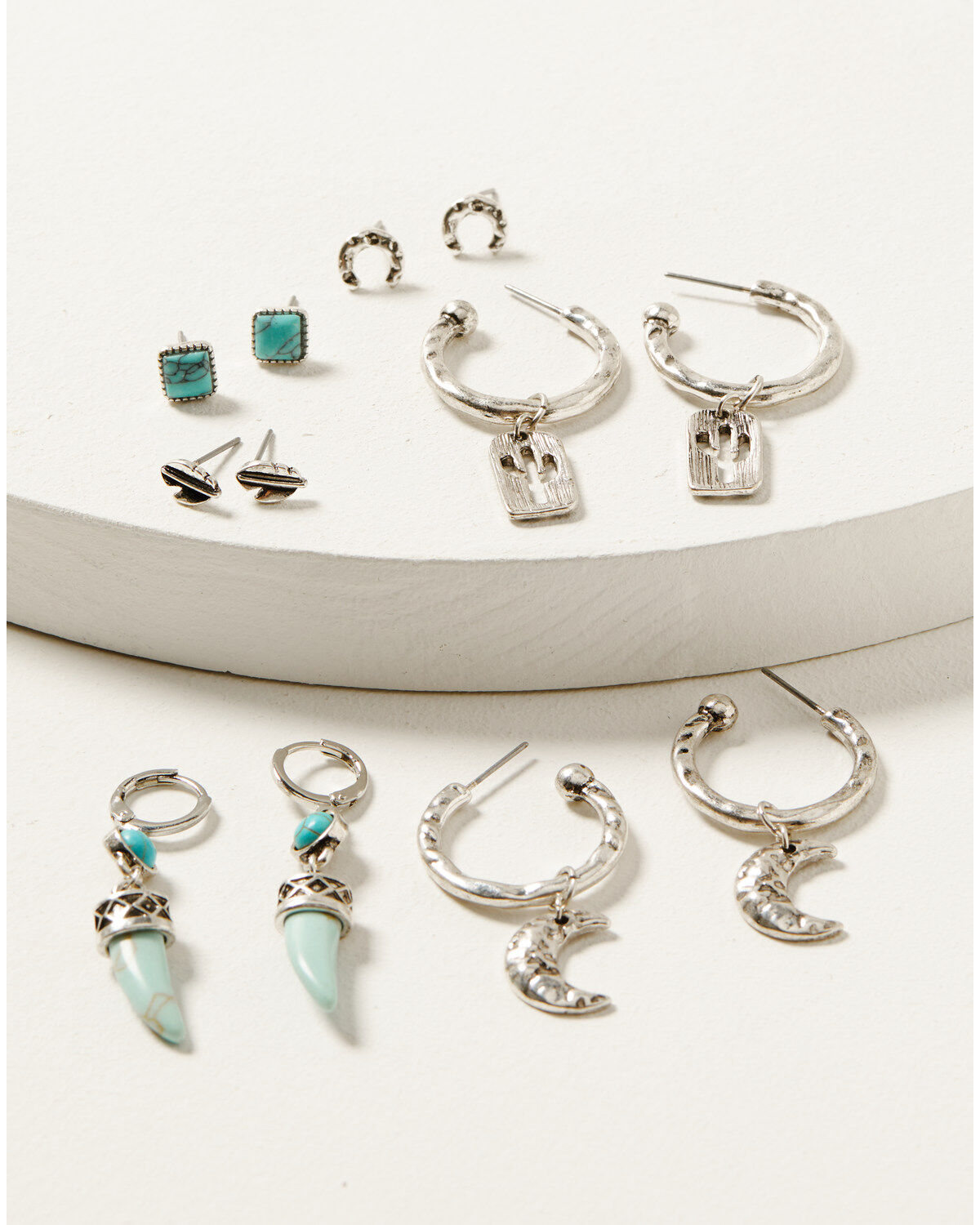 Women's Shyanne Moon & Cactus Turquoise Stone Earrings Set - 6-Piece