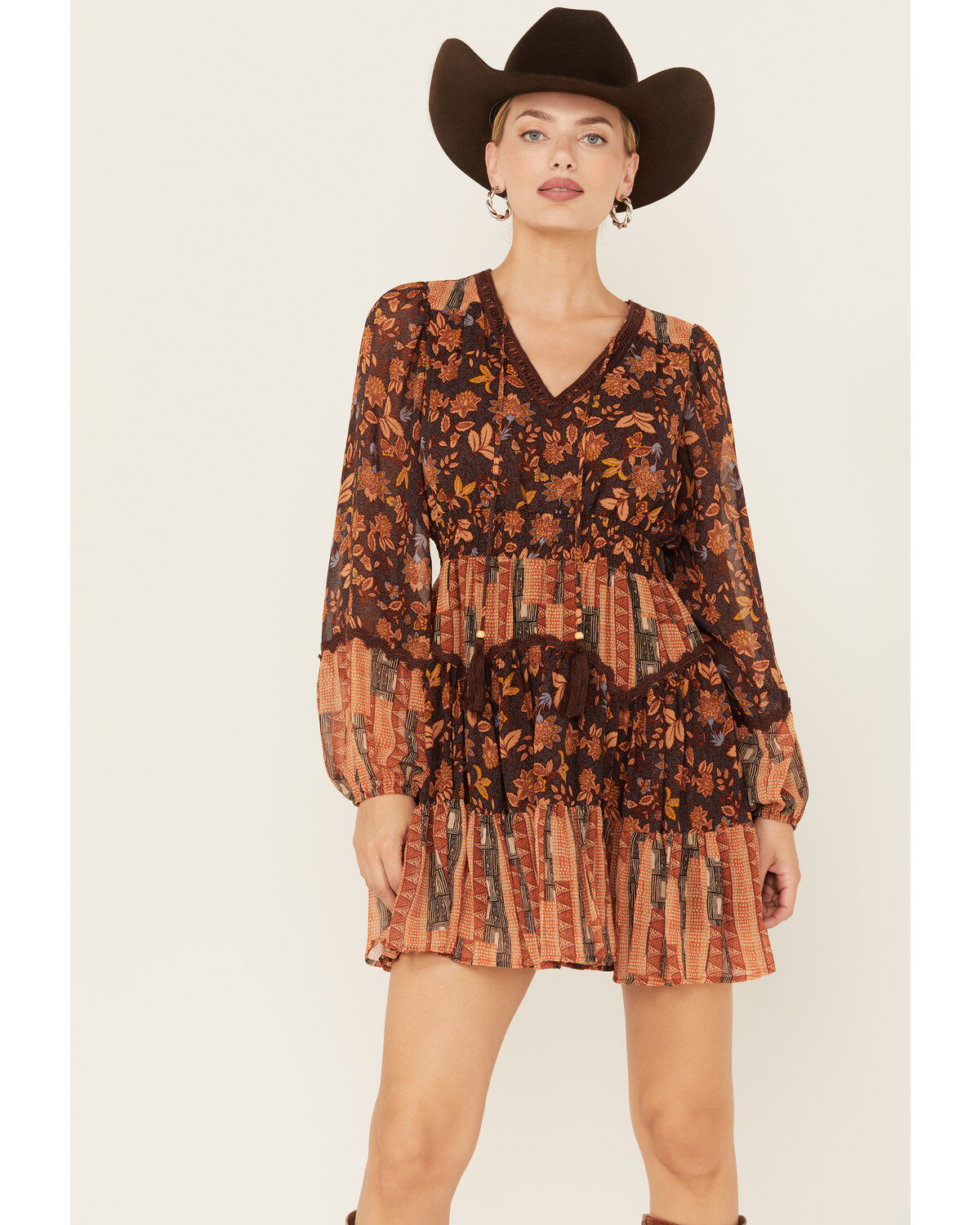 Women's Miss Me Floral Print Long Sleeve Mini Dress