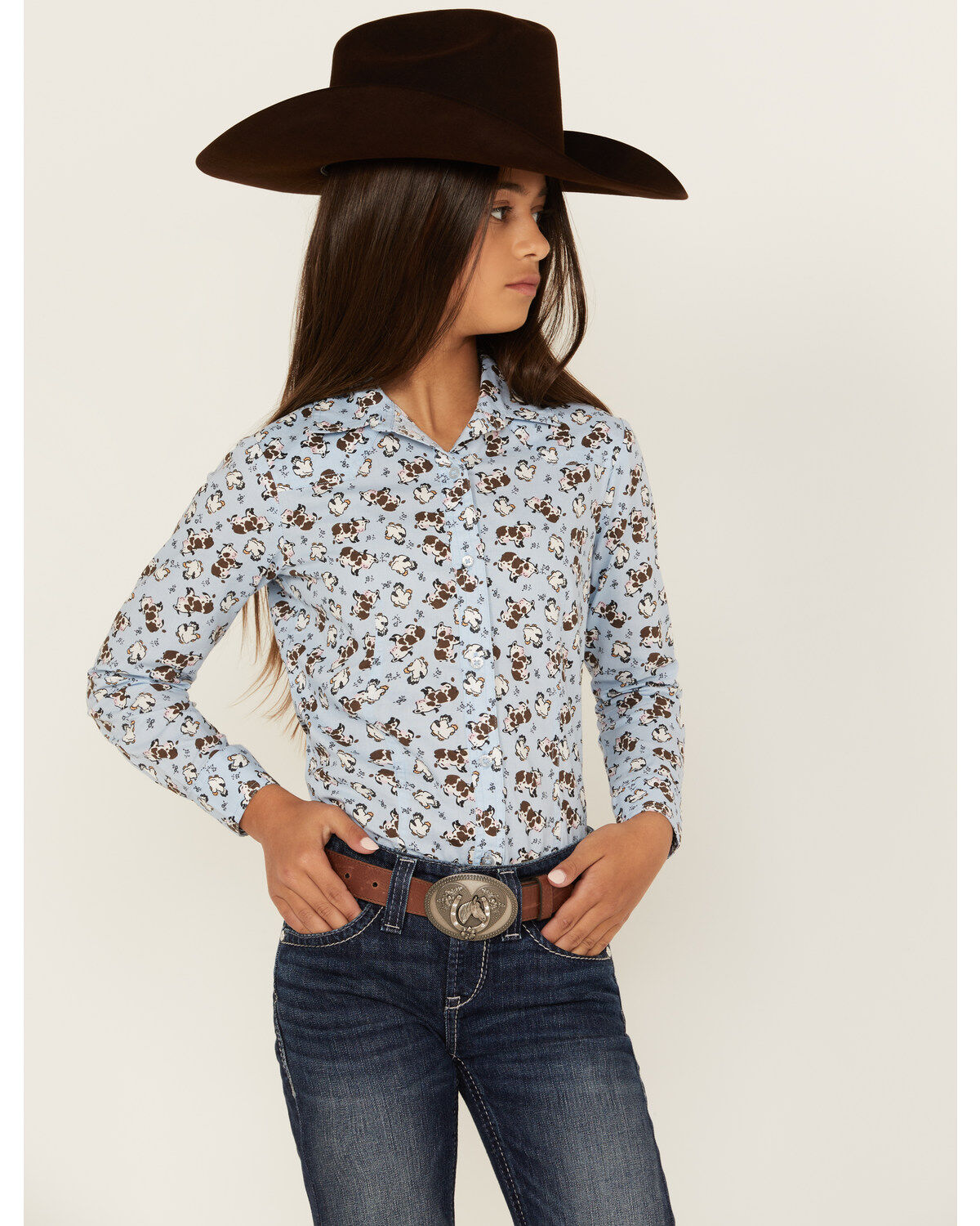 Girls' Cruel Girl Conversation Print Long Sleeve Button-Down Shirt