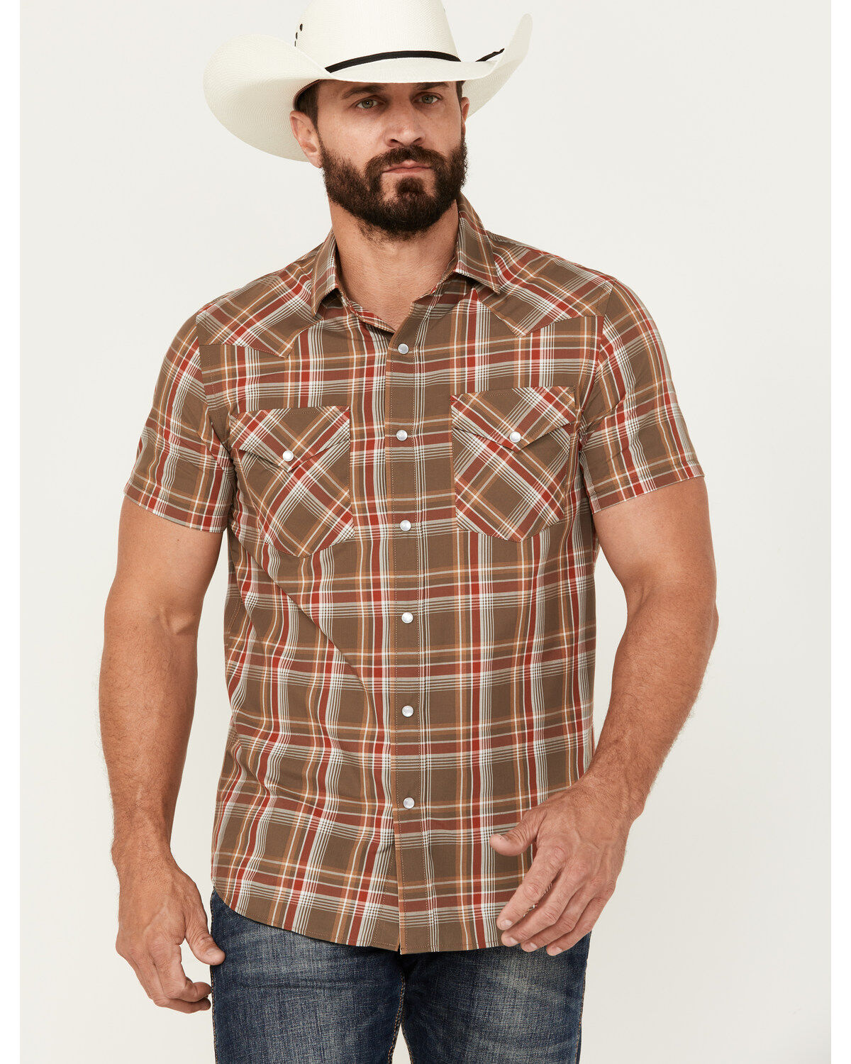 Men's Pendleton Frontier Plaid Print Short Sleeve Pearl Snap Western S