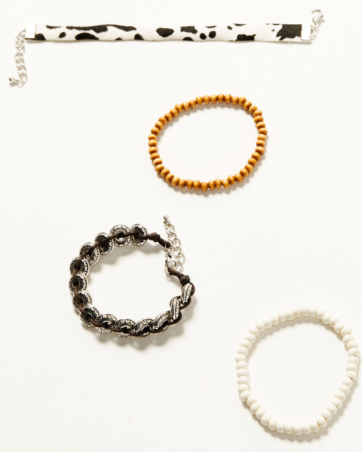 Women's Shyanne Braided Concho Cow Print Beaded Bracelet Set - 4-Piece