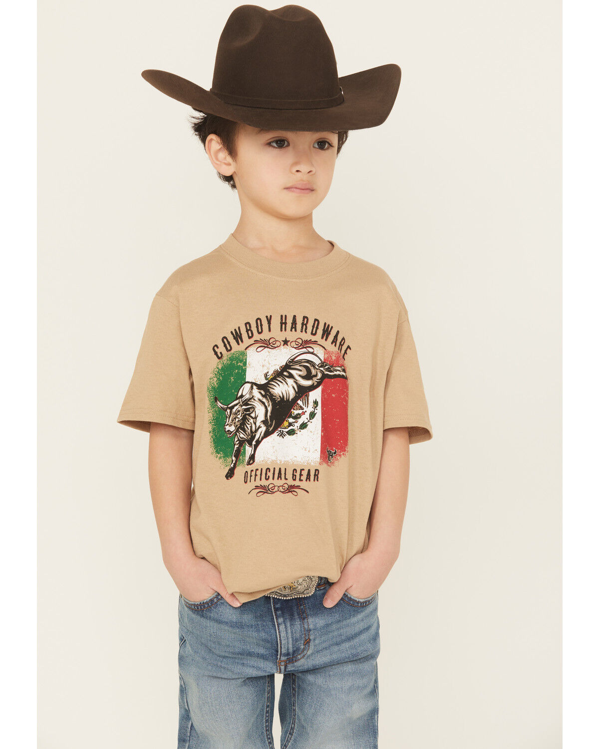 Boys' Cowboy Hardware Mexico Flag Bucking Bull Short Sleeve Graphic T-