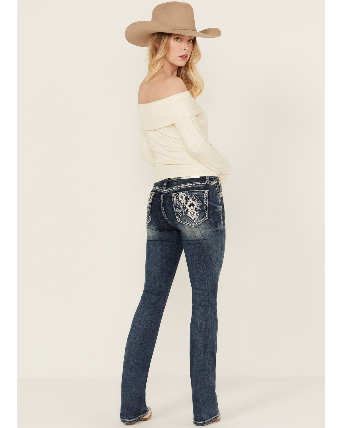 Women's Grace in LA Medium Wash Mid Rise Diamond Pocket Bootcut Stretc