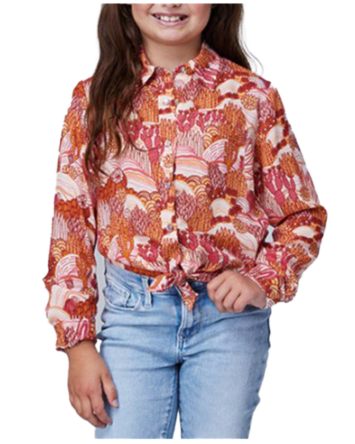 Girls' Roper Cactus Print Long Sleeve Snap Western Shirt