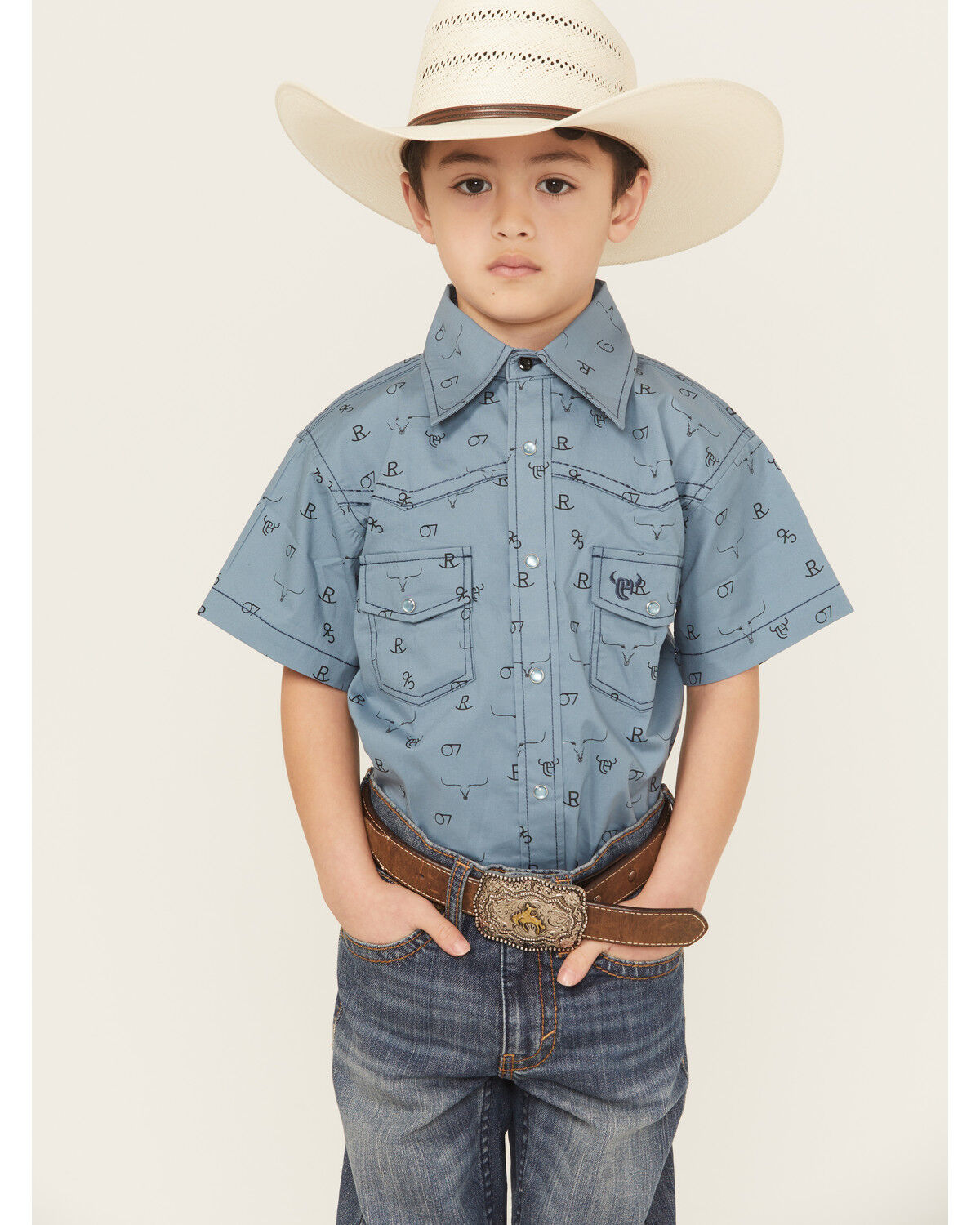 Boys' Cowboy Hardware Branding Iron Short Sleeve Snap Western Shirt