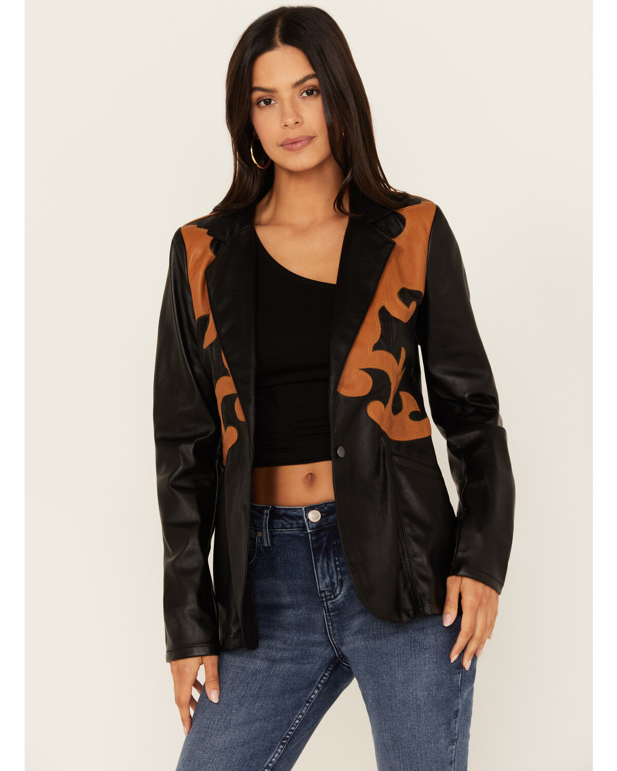 Women's Rock & Roll Denim Western Detail Faux Leather Blazer