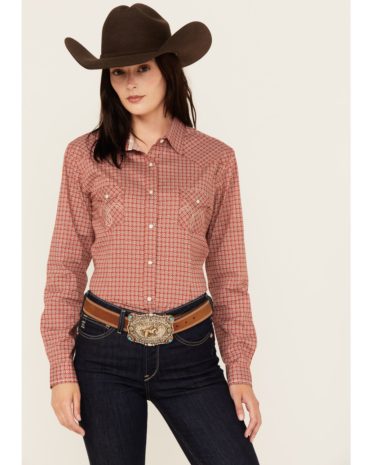 Women's Panhandle Rough Stock by Geo Print Long Sleeve Pearl Snap Stre