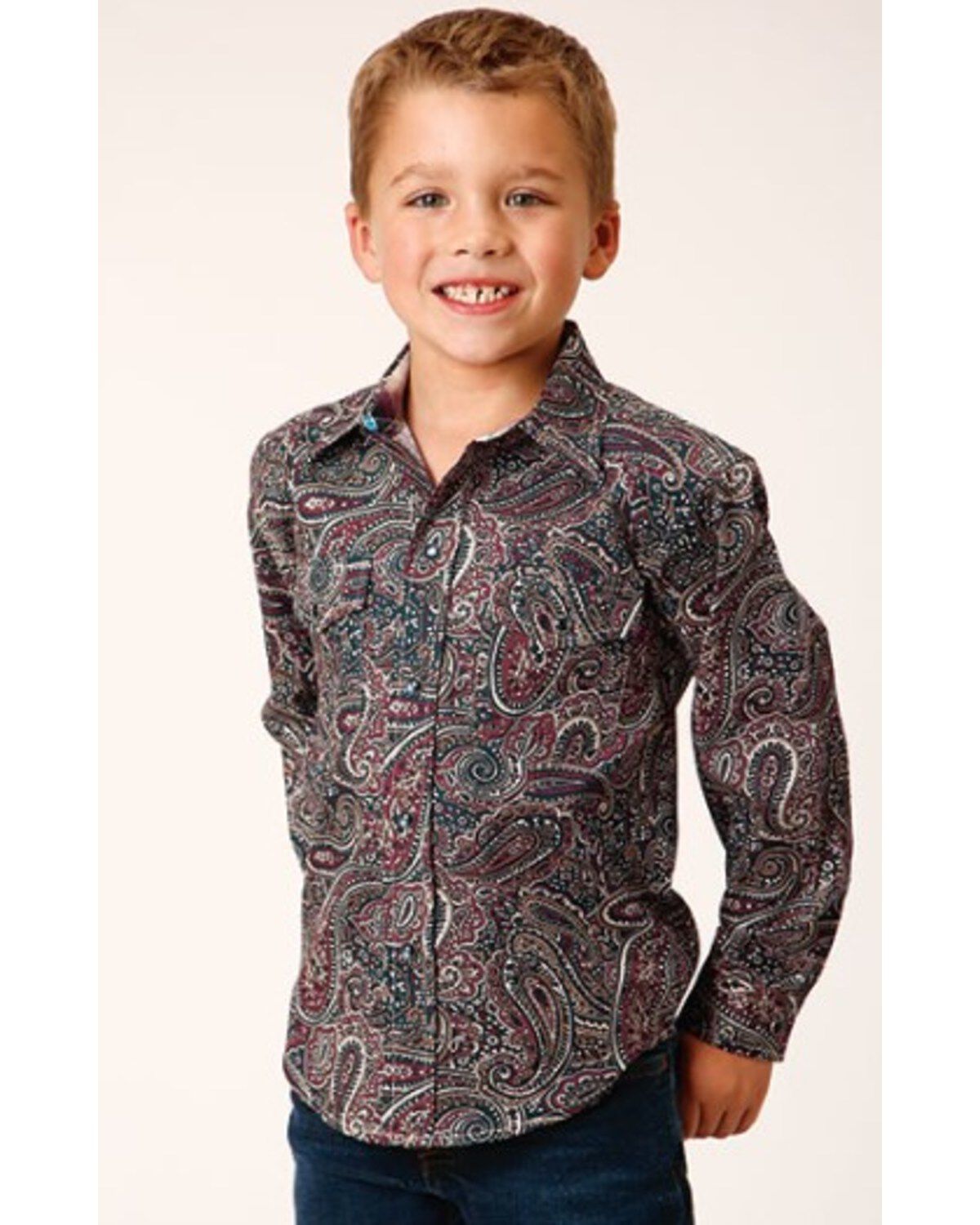 Boys' Roper Ruby Falls Printed Long Sleeve Snap Western Shirt