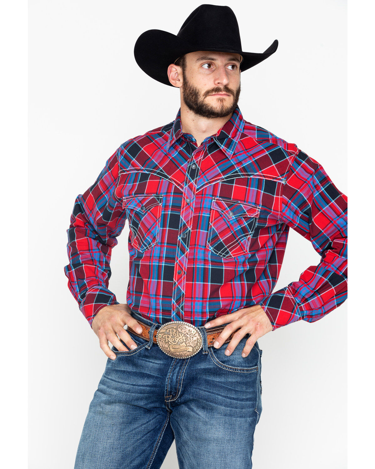 Men's Wrangler Rock 47 by Classic Large Plaid Print Long Sleeve Snap W