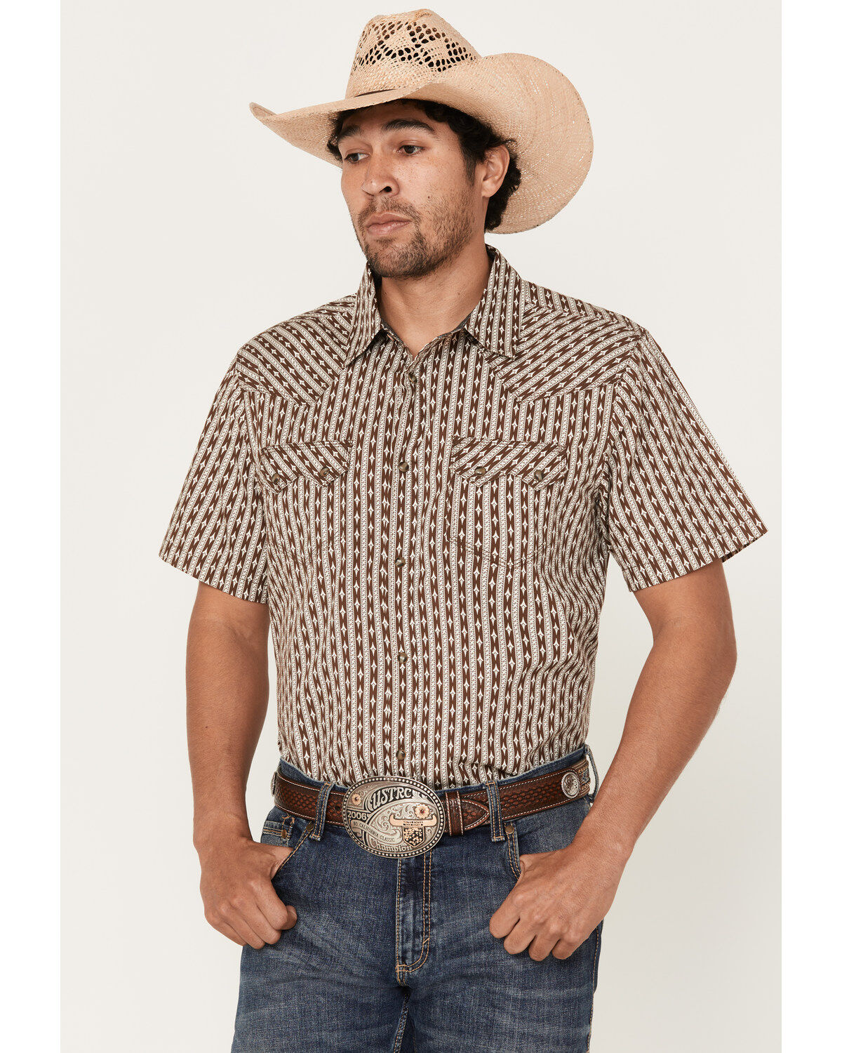 Men's Moonshine Spirit Diamond Striped Short Sleeve Snap Western Shirt