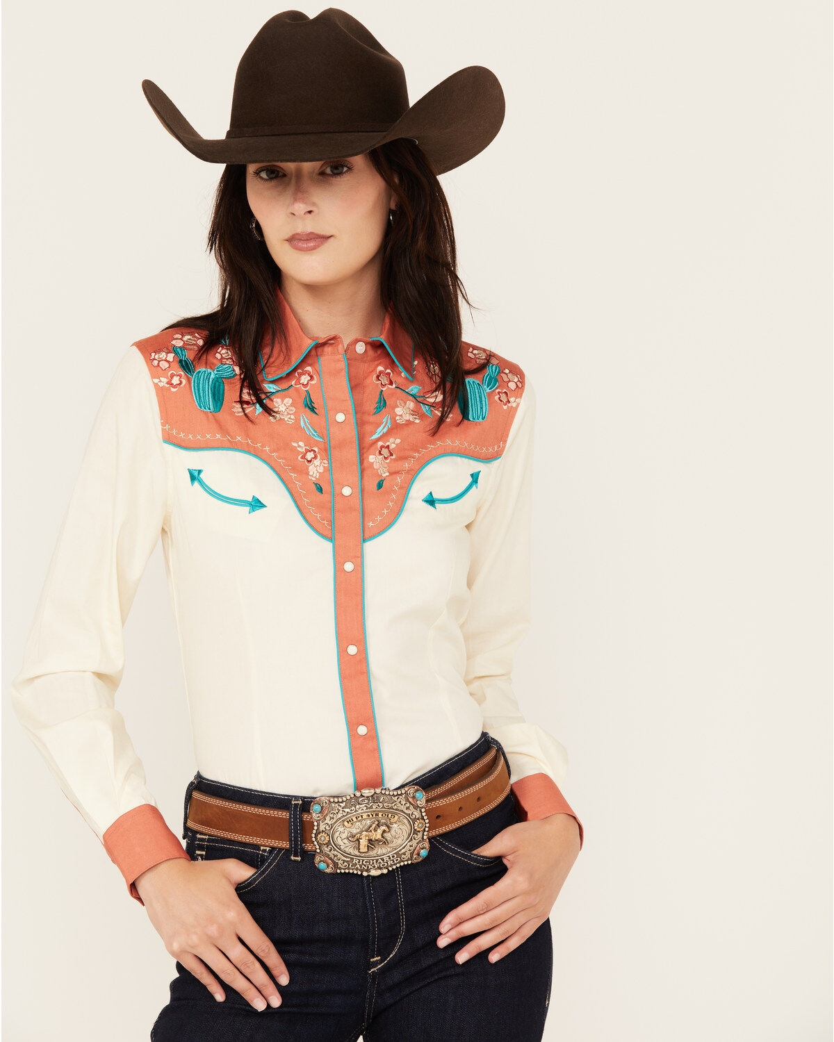Women's Panhandle Retro Curved Yoke Long Snap Western Shirt