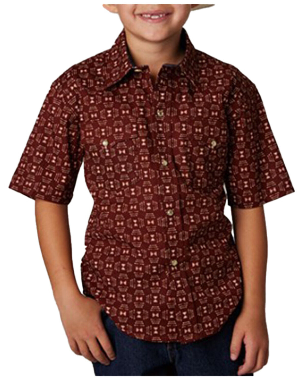 Boys' Roper Southwestern Print Short Sleeve Snap Western Shirt