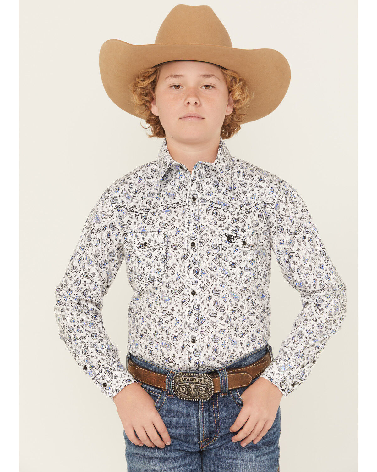 Boys' Cowboy Hardware Paisley Print Long Sleeve Snap Stretch Western S