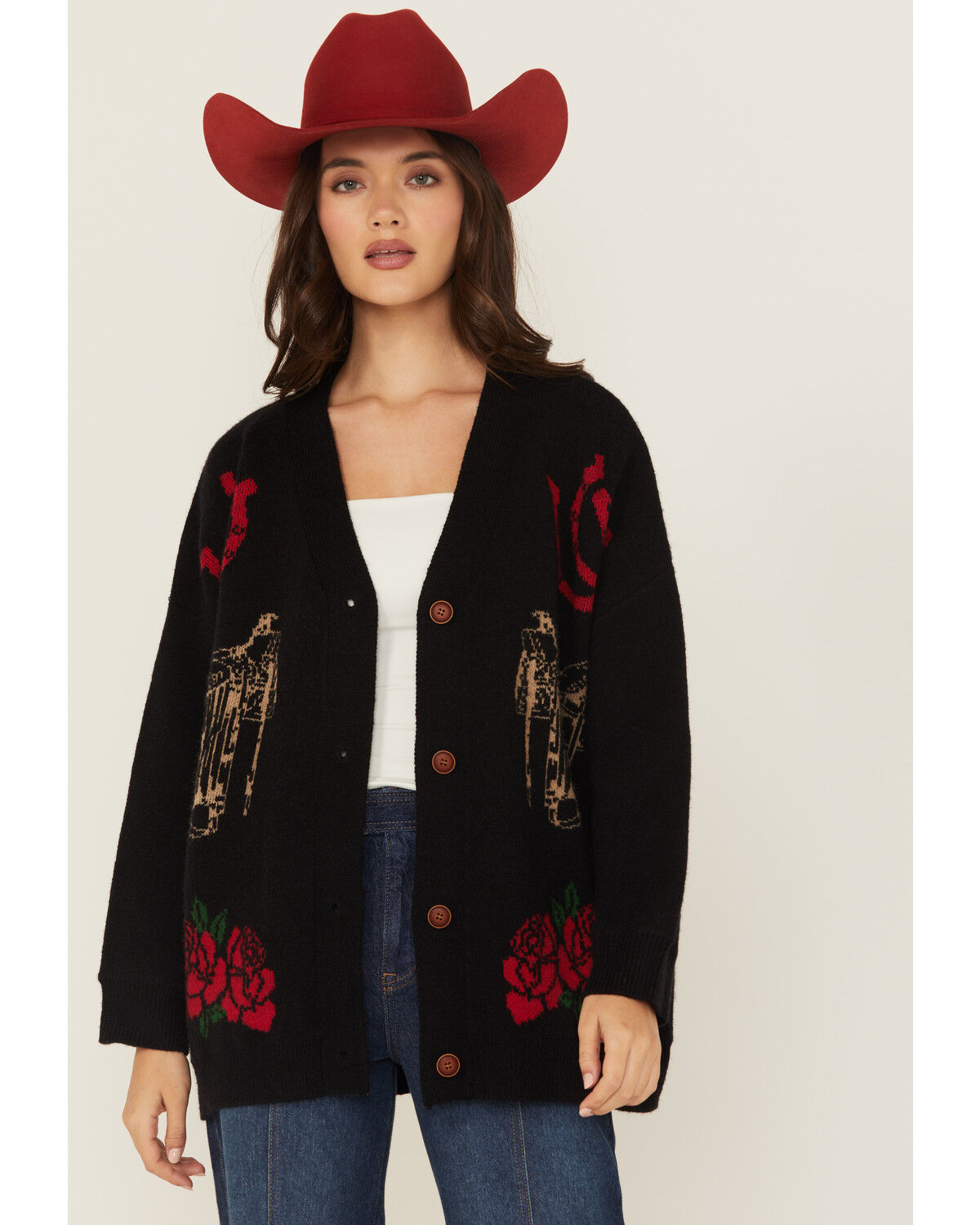 Women's Rodeo Quincy Horse Rose Cardigan