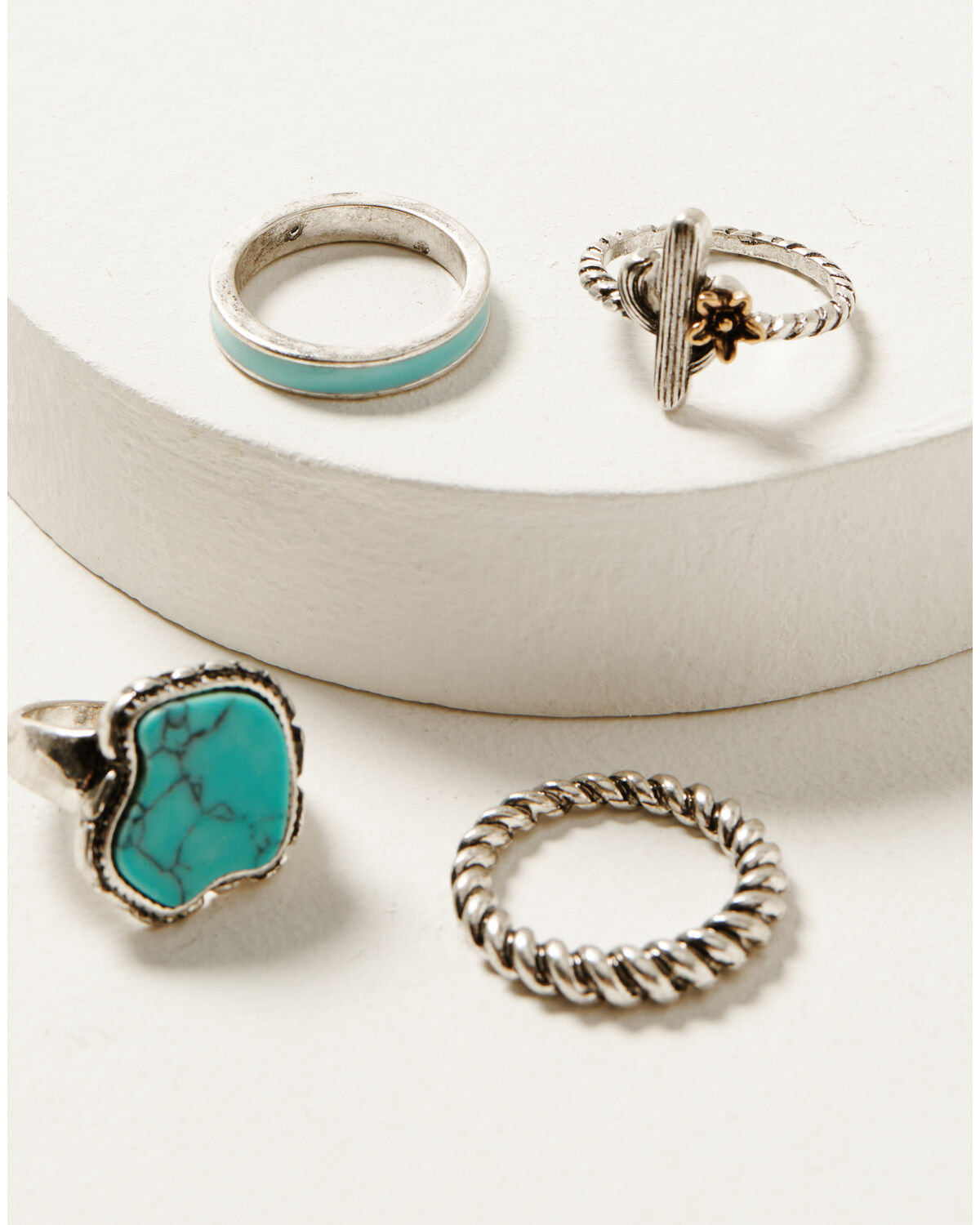 Women's Shyanne Cactus Flower Turquoise Stone Ring Set - 4-Piece