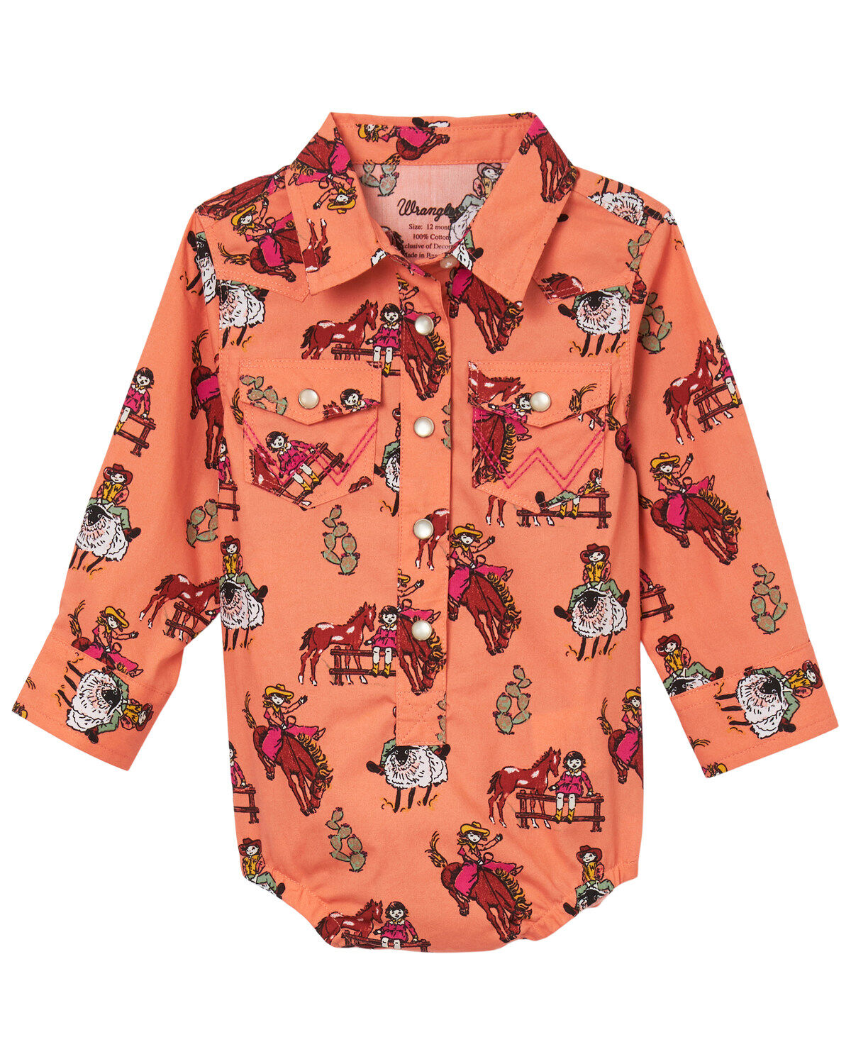 Girls' Wrangler Infant Conversation Print Long Sleeve Pearl Snap Onesi