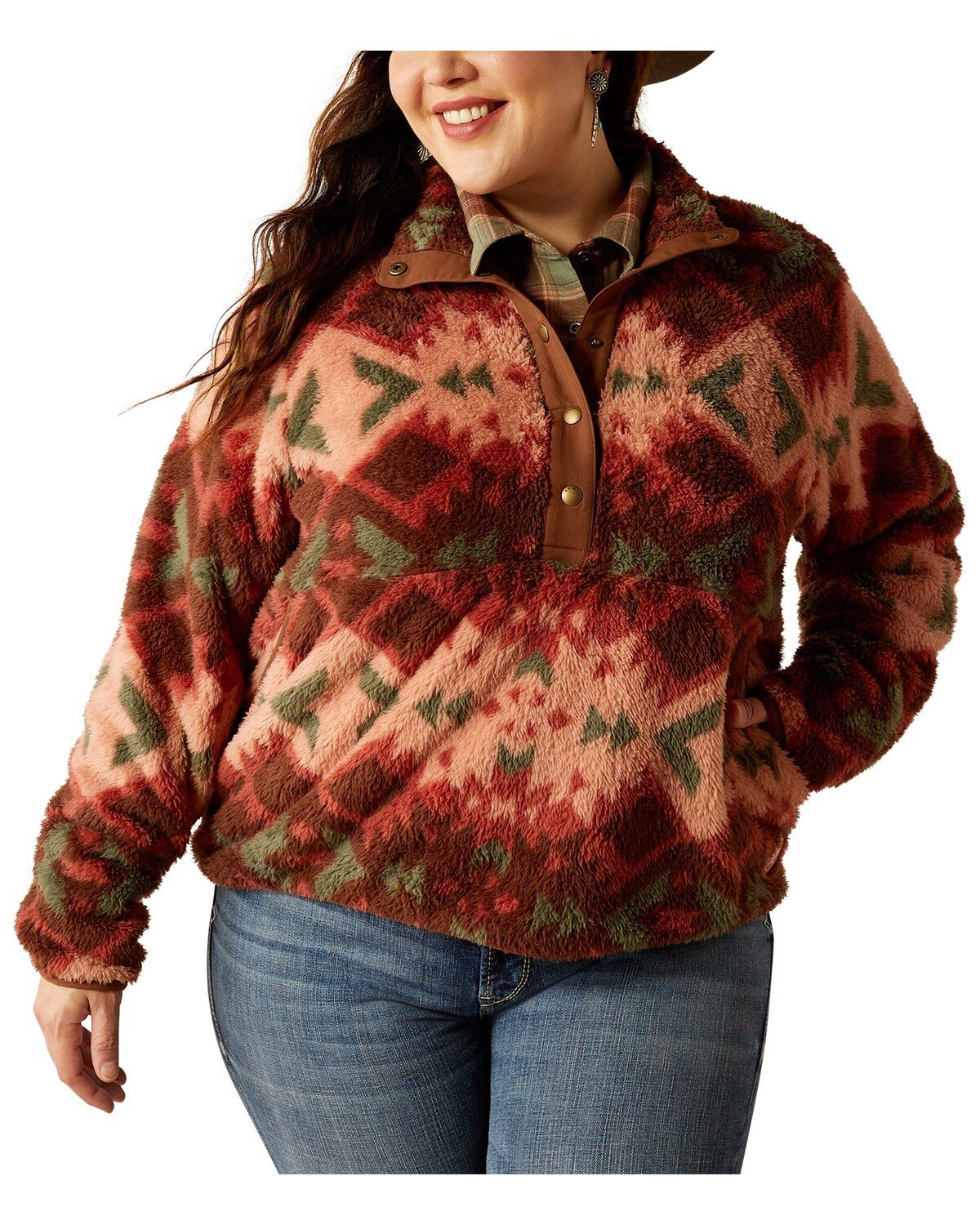 Women's Ariat Southwestern Print Berber Snap Pullover - Plus