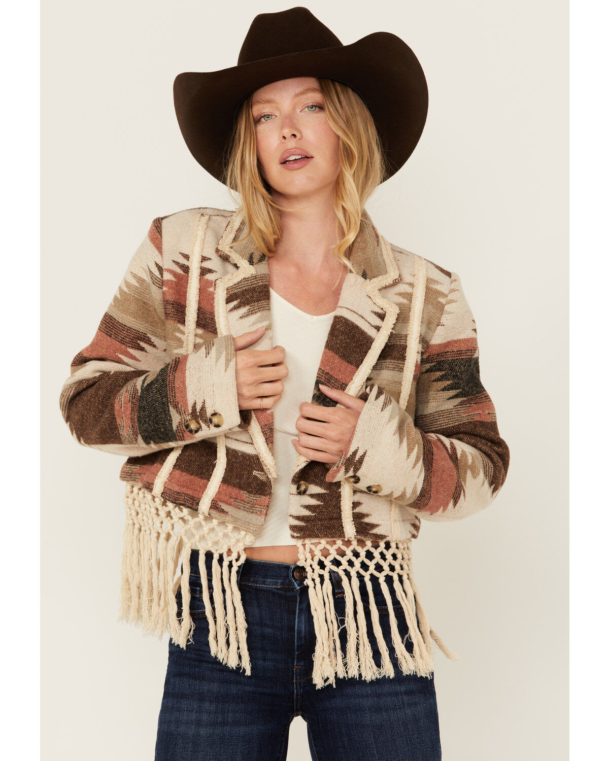 Women's Miss Me Southwestern Print Cropped Blazer