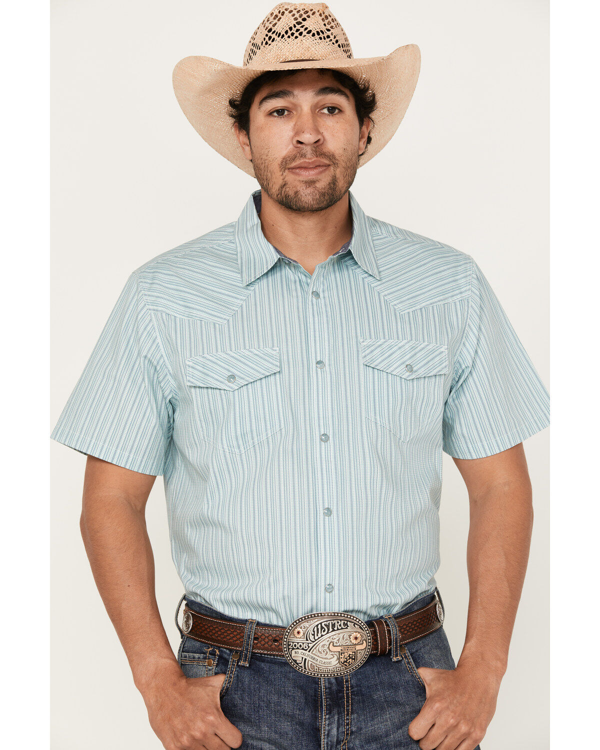 Men's Cody James Agua Dulce Striped Short Sleeve Snap Western Shirt