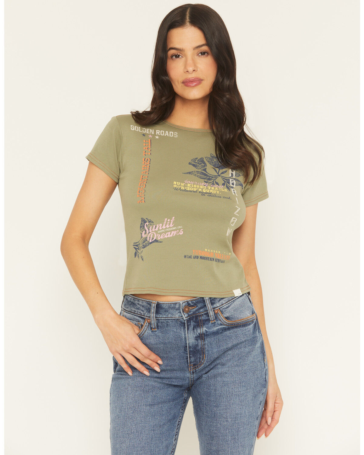 Women's Cleo + Wolf Solid Short Sleeve Graphic Baby Tee