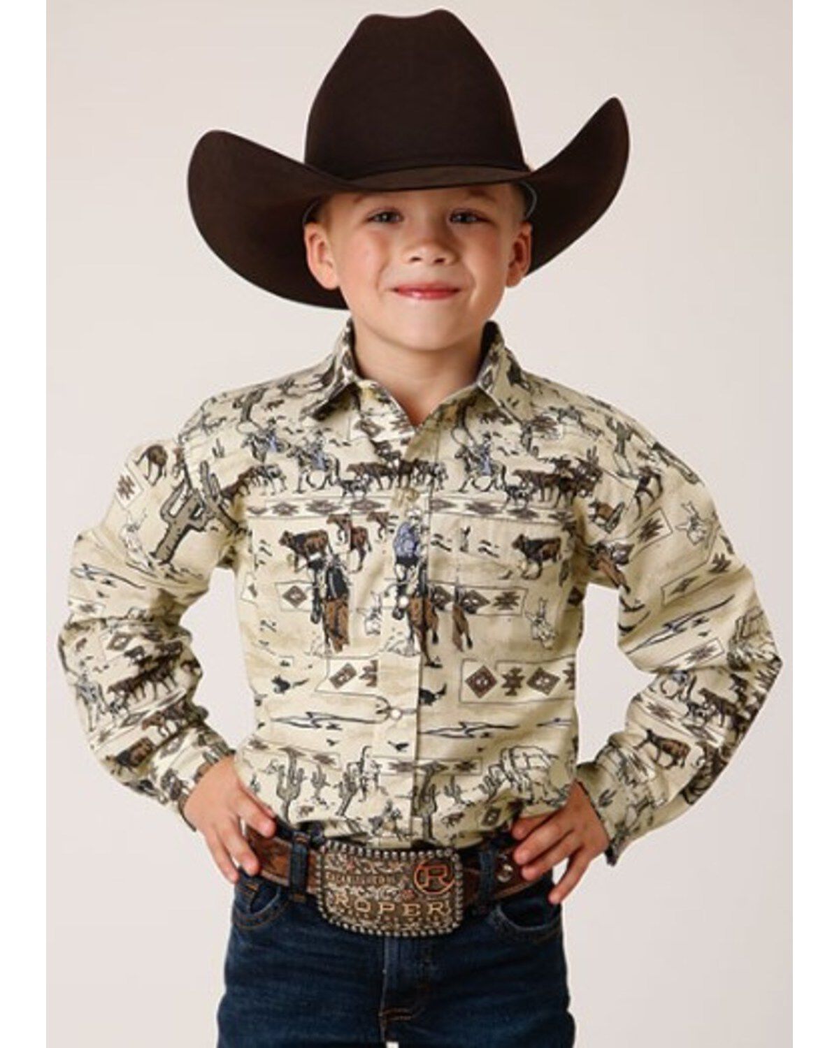 Boys' Roper Vintage Printed Long Sleeve Snap Western Shirt