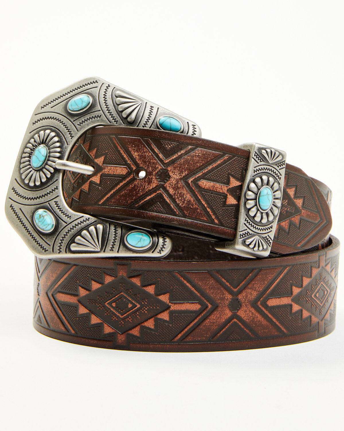 Women's Shyanne Stone Buckle Southwestern Print Embossed Belt