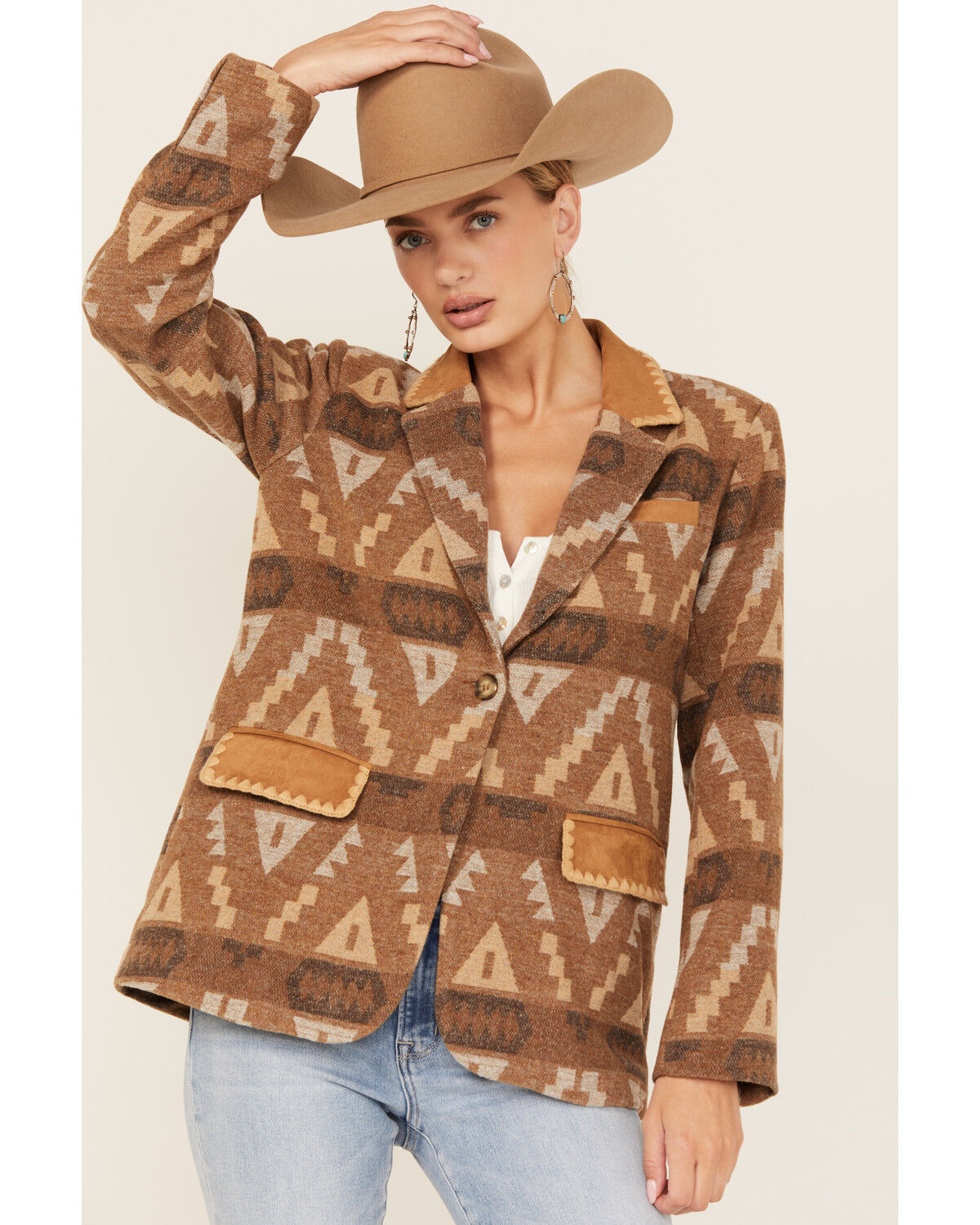 Women's Miss Me Southwestern Print Button-Down Blazer