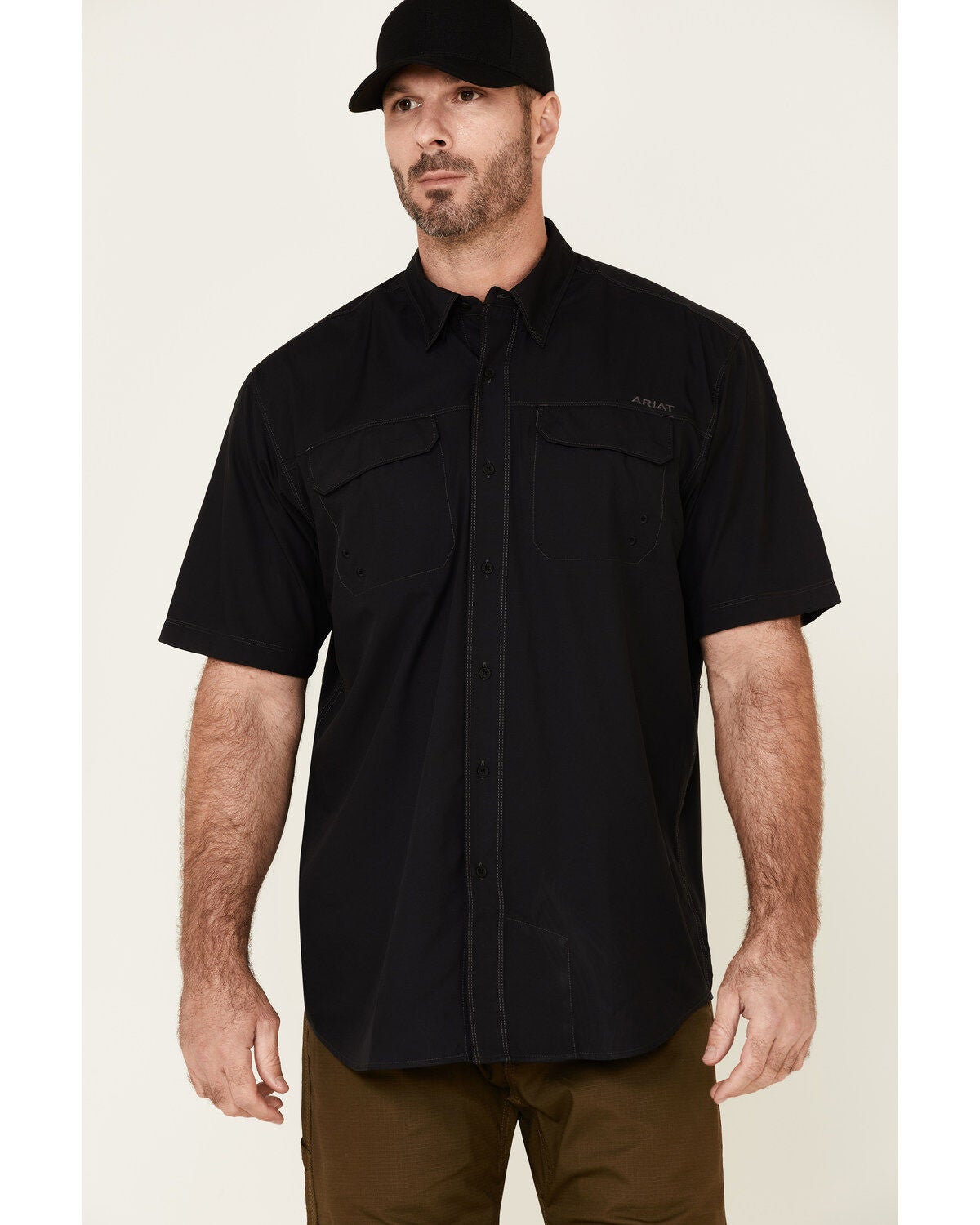 Men's Ariat Solid Black Ventek Outbound Short Sleeve Button-Down Weste