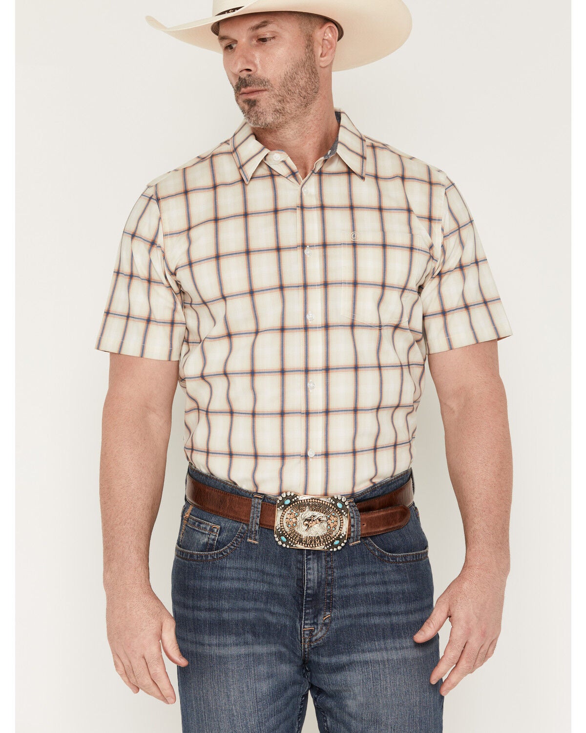 Men's Cody James Sunset Hour Plaid Print Short Sleeve Button-Down Stre