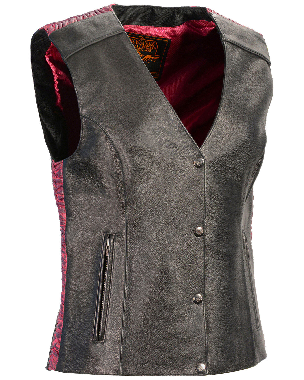 Women's Milwaukee Leather Phoenix Stud Embroidered Snap Front Vest - 4