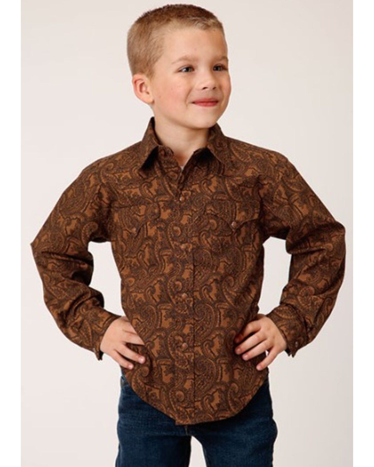 Boys' Roper Paisley Print Long Sleeve Snap Western Shirt