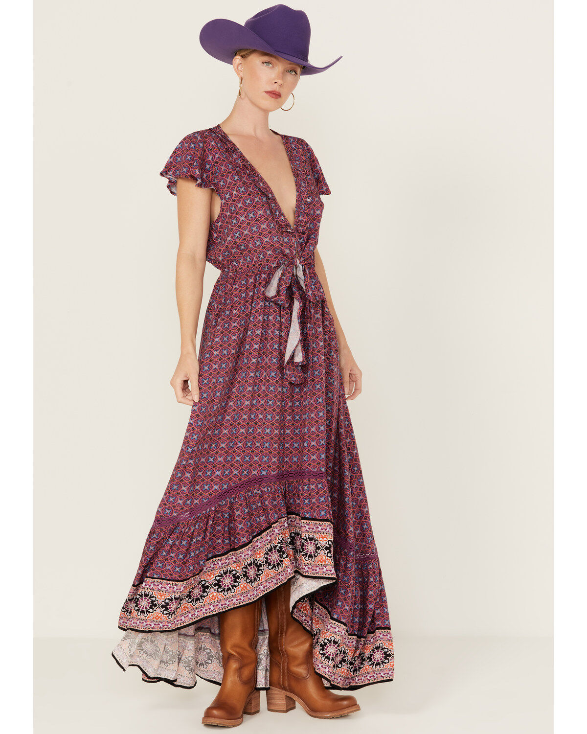 Women's Beyond The Radar Border Print Picnic High-Low Dress