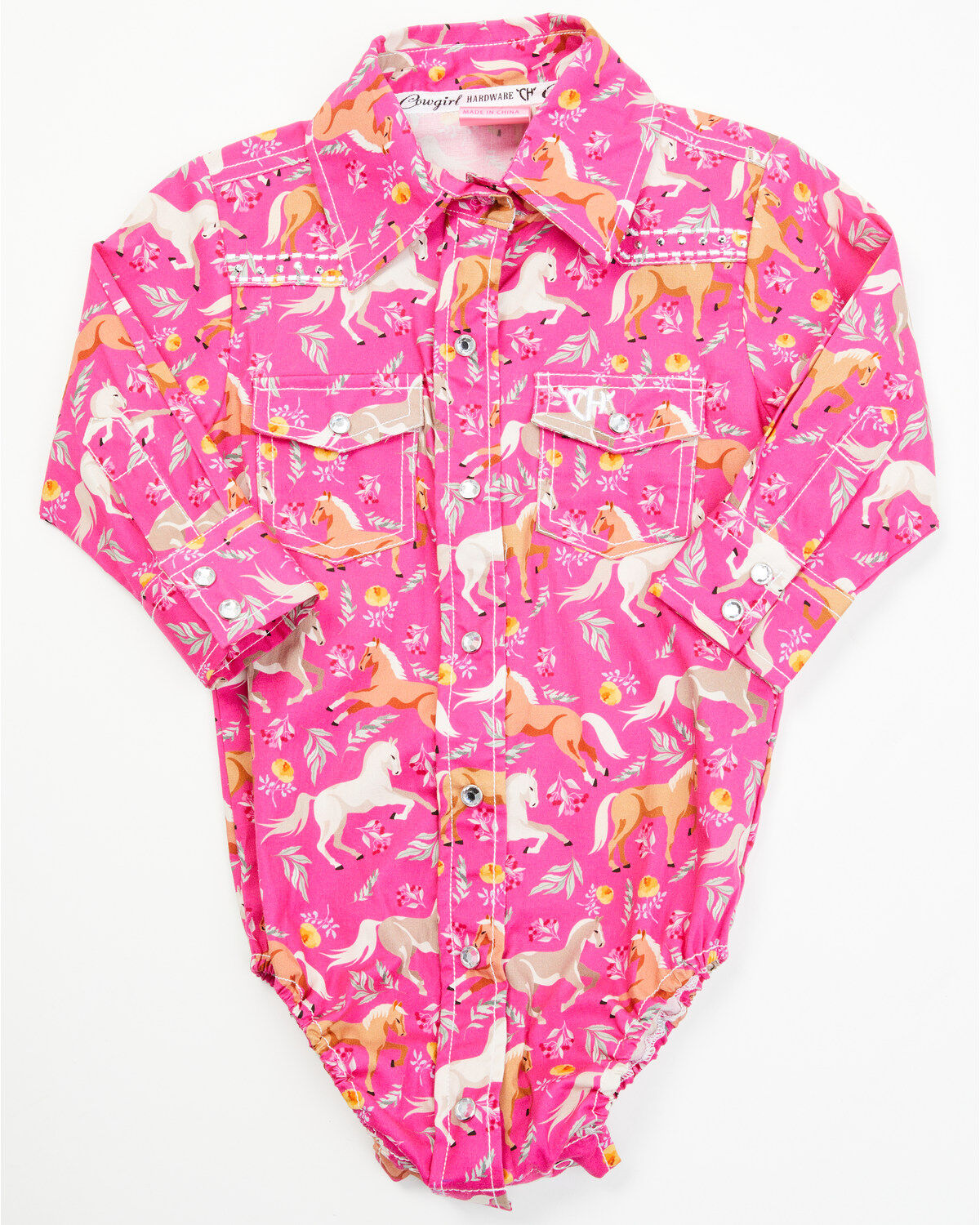 Girls' Cowgirl Hardware Infant Horse and Floral Print Long Sleeve Snap