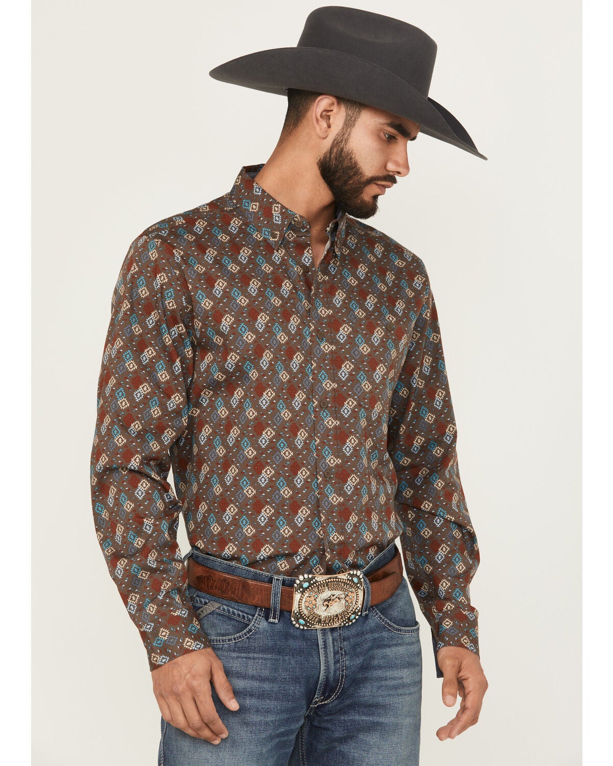 Men's RANK 45 Hudson Geo Southwestern Print Long Sleeve Button-Down S