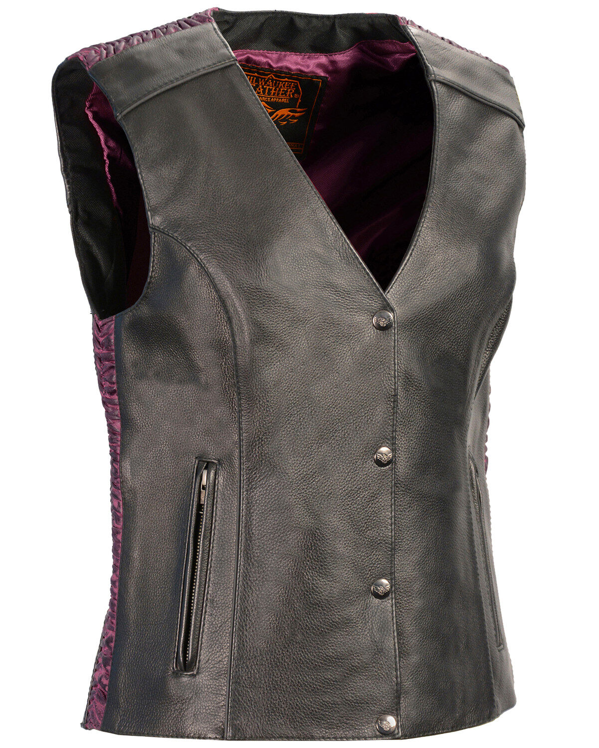 Women's Milwaukee Leather Phoenix Stud Embroidered Snap Front Vest - 5