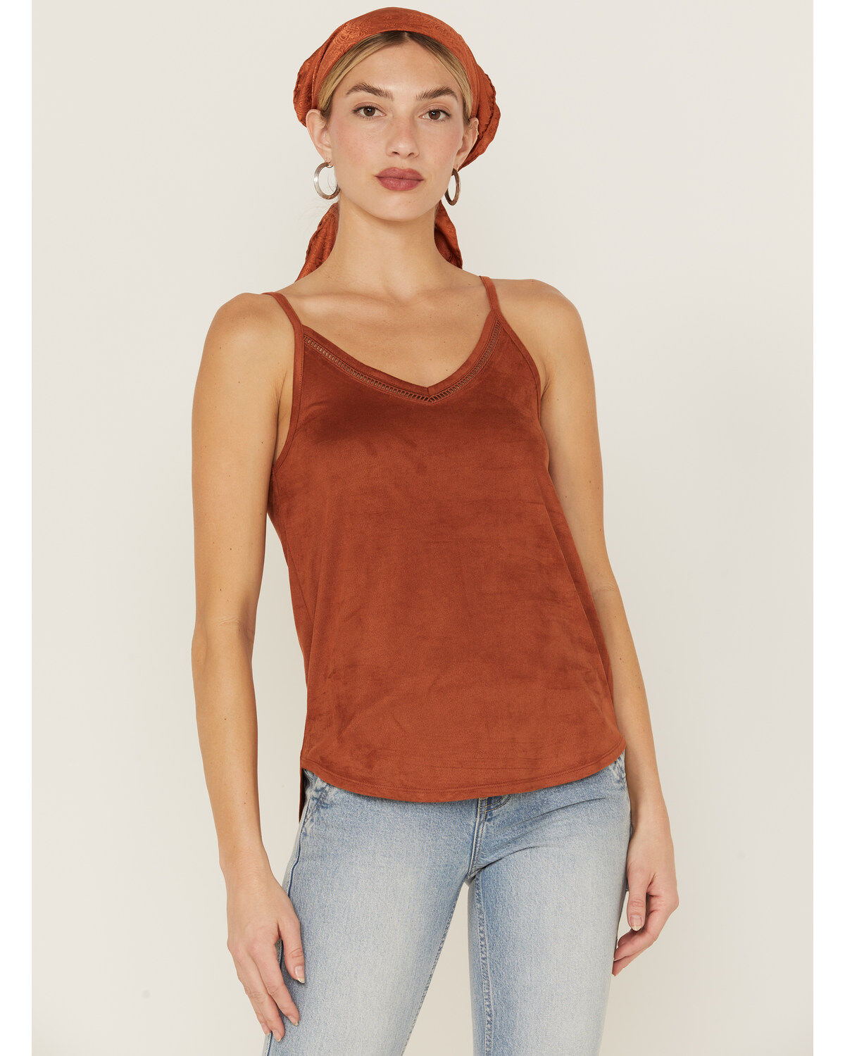 Women's Shyanne Faux Suede Solid Ladder Lace Trim Cami
