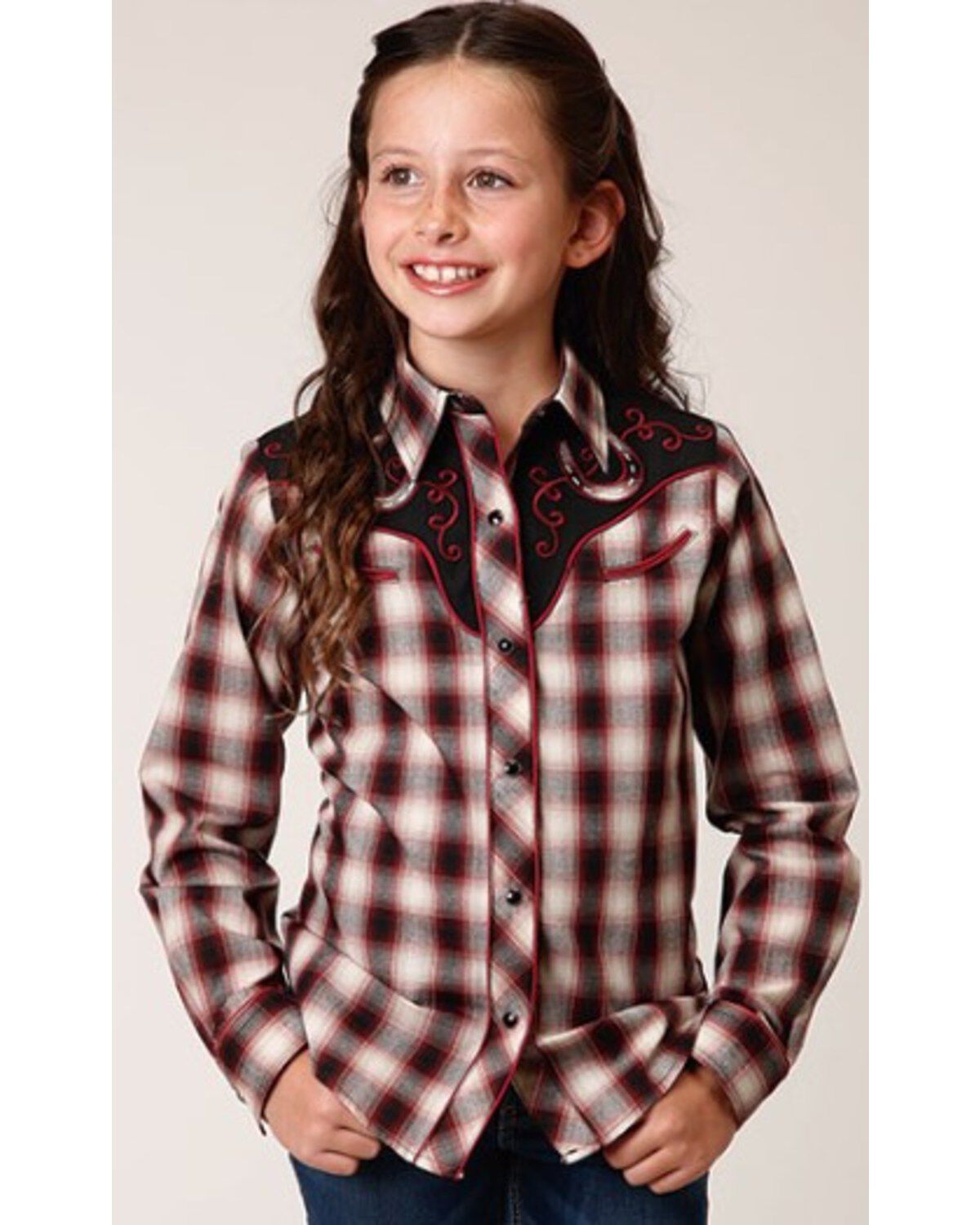 Girls' Roper Plaid Print Long Sleeve Snap Western Shirt